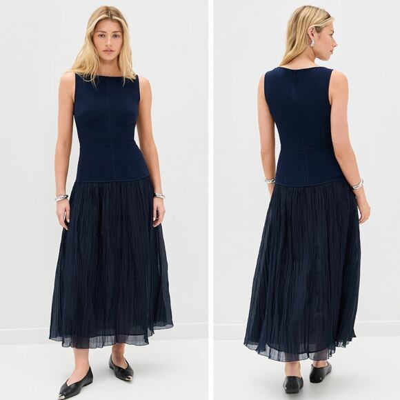 REFORMATION Cyra Pieced Midnight Blue Drop Waist Dress Size 8 - Picture 1 of 10